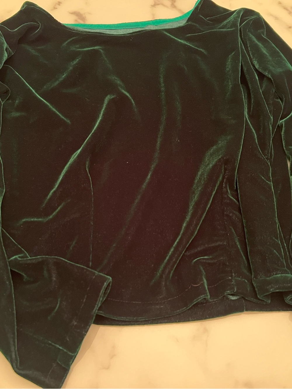 Green Jewel-toned 3/4 Sleeve Velvet Whimsigoth, Dark Fairycore Women's Top, Sm